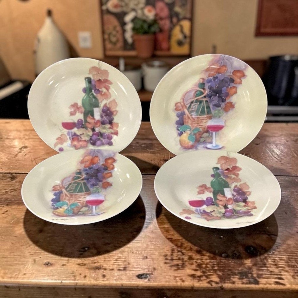 Royal Norfolk Fruit & Wine Theme Salad Plates, Set of 4, Christine Coleman Art